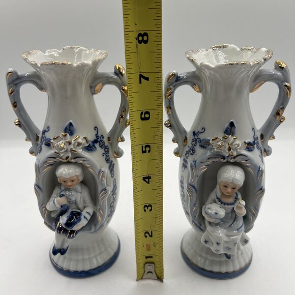 Vintage 1960s Norleans 2 Victorian Style Porcelain Figurine Vases Made In Japan - Picture 10 of 15